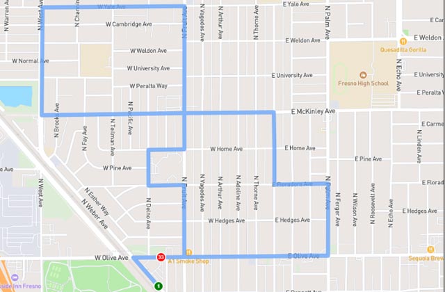 Central Fresno DMV dmv driving test routes map