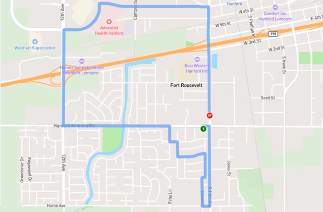 Hanford DMV dmv driving test routes map